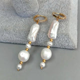 KKGEM Biwa & Potato Pearl CZ Pave Hoop Earrings