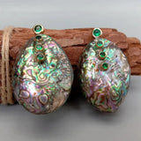 KKGEM Abalone Shell Green Cz Stud Earrings