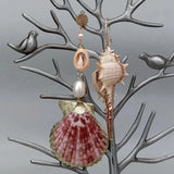 KKGEM Rice Pearl Asymmetrical Spiral Shell Dangle Stud Earrings