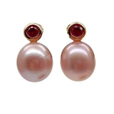 KKGEM 10x13mm Purple Freshwater Pearl Fuchsia Rhinestone Stud Earrings