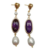 KKGEM 12x22mm Oval Amethyst Pearl Elephant Stud Earrings