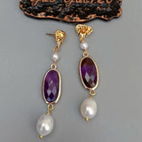 KKGEM 12x22mm Oval Amethyst Pearl Elephant Stud Earrings