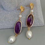 KKGEM 12x22mm Oval Amethyst Pearl Elephant Stud Earrings
