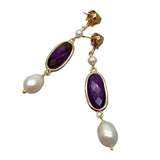 KKGEM 12x22mm Oval Amethyst Pearl Elephant Stud Earrings