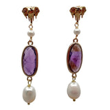 KKGEM 12x22mm Oval Amethyst Pearl Elephant Stud Earrings