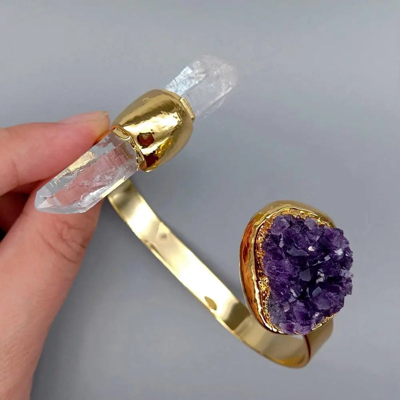 KKGEM 25x24mm Amethyst Druzy Quartz Bangle Bracelet