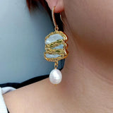 KKGEM 32x35mm Biwa Pearl Earrings CZ Pave Dangle Hook