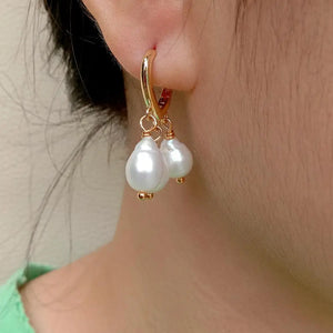 KKGEM 7*8mm Natural Keshi Pearl Hoop Earrings