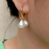 KKGEM 7*8mm Natural Keshi Pearl Hoop Earrings
