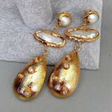 KKGEM 12x28mm Biwa Pearl Teardrop Earrings