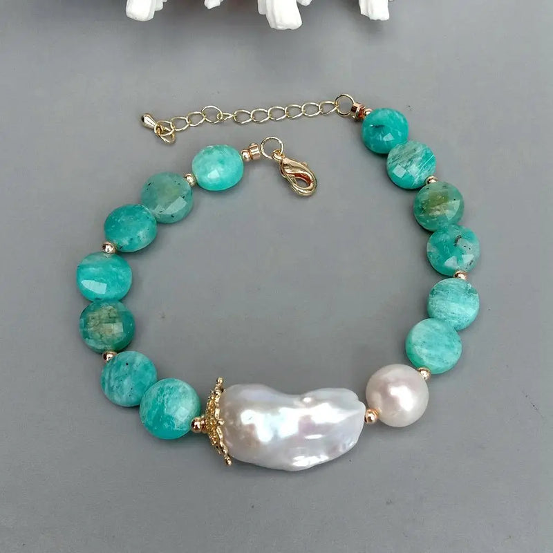 Keshi Pearl Baroque Bracelet with Amazonite Beads