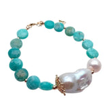 Keshi Pearl Baroque Bracelet with Amazonite Beads