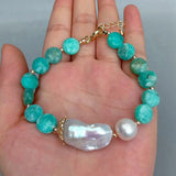 Keshi Pearl Baroque Bracelet with Amazonite Beads