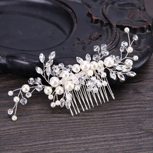 Pearl Crystal Flower Bridal Hair Comb Wedding Hair Jewelry