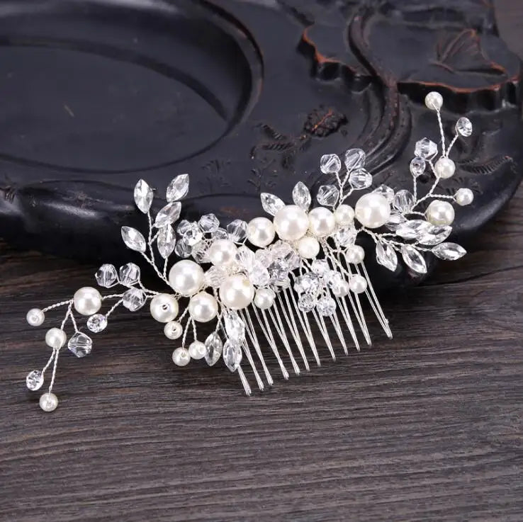 Pearl Crystal Flower Bridal Hair Comb Wedding Hair Jewelry