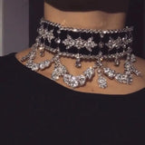 Crystal Rhinestone Choker Necklace Velvet Statement Necklace for Women