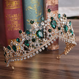 European Red Green Crystal Crown Headwear Bridal Wedding Hair Accessories