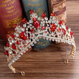European Red Green Crystal Crown Headwear Bridal Wedding Hair Accessories