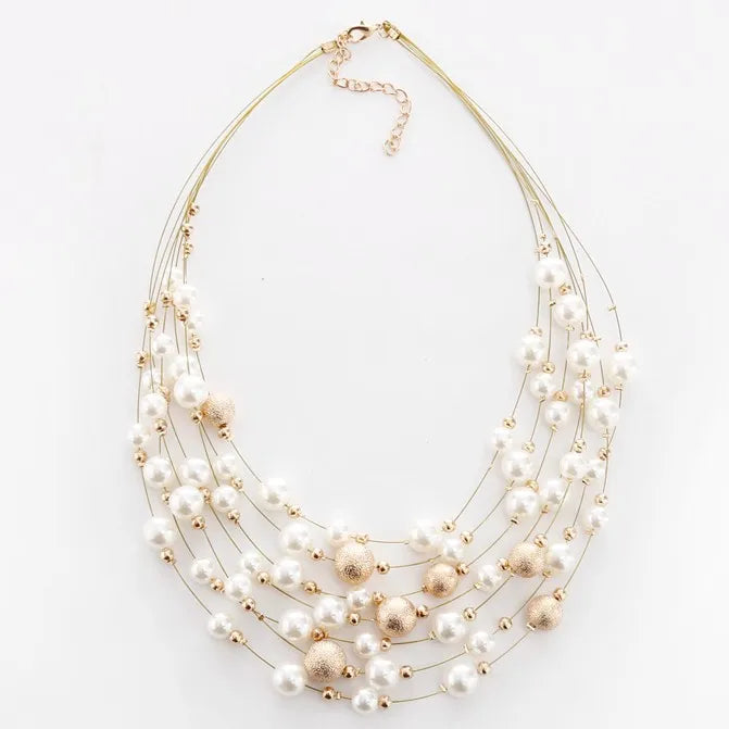 Layer Chains Pearl Necklaces Women Party Wedding Bride Necklace