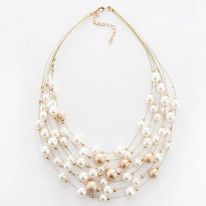 Layer Chains Pearl Necklaces Women Party Wedding Bride Necklace