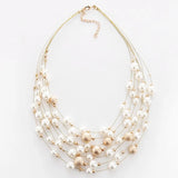 Layer Chains Pearl Necklaces Women Party Wedding Bride Necklace