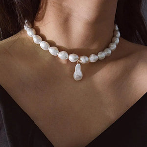 Baroque Irregular Simulated Pearl Choker Necklace for Women Girls