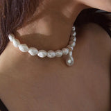 Baroque Irregular Simulated Pearl Choker Necklace for Women Girls