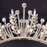 Baroque Bridal Crystal Leaf Crowns Princess Queen Pageant Prom Pearl Veil Tiaras