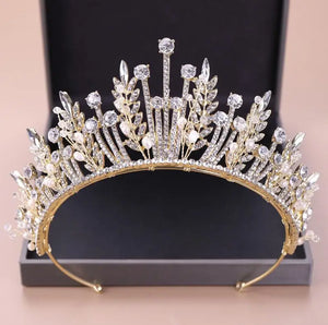 Baroque Bridal Crystal Leaf Crowns Princess Queen Pageant Prom Pearl Veil Tiaras
