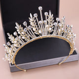 Baroque Bridal Crystal Leaf Crowns Princess Queen Pageant Prom Pearl Veil Tiaras