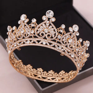 Baroque Round Crowns Bridal Wedding Hair Accessories Crystal Rhinestones Tiaras