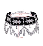 Rhinestone Flower Ribbon Choker Necklace Women Statement Jewelry