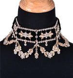 Rhinestone Flower Ribbon Choker Necklace Women Statement Jewelry