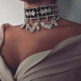 Rhinestone Flower Ribbon Choker Necklace Women Statement Jewelry