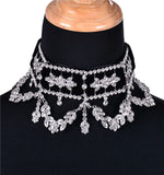 Rhinestone Flower Ribbon Choker Necklace Women Statement Jewelry