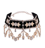 Rhinestone Flower Ribbon Choker Necklace Women Statement Jewelry