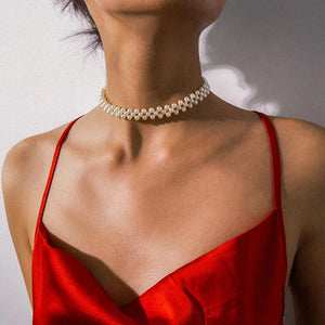 Bohemian Layer Simulated Round Pearl Choker Necklace Collar