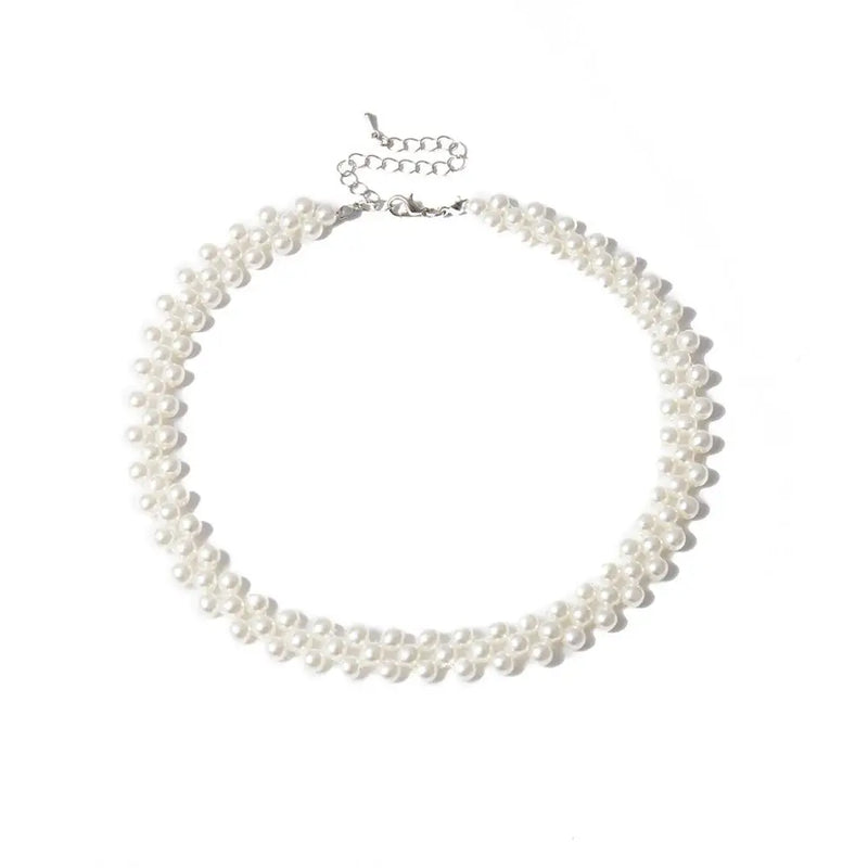Bohemian Layer Simulated Round Pearl Choker Necklace Collar