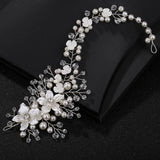Ceramic Flowers Wedding Headbands Crystal Pearls Bridal Hairpins