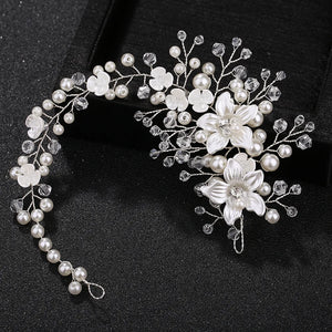 Ceramic Flowers Wedding Headbands Crystal Pearls Bridal Hairpins
