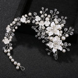 Ceramic Flowers Wedding Headbands Crystal Pearls Bridal Hairpins
