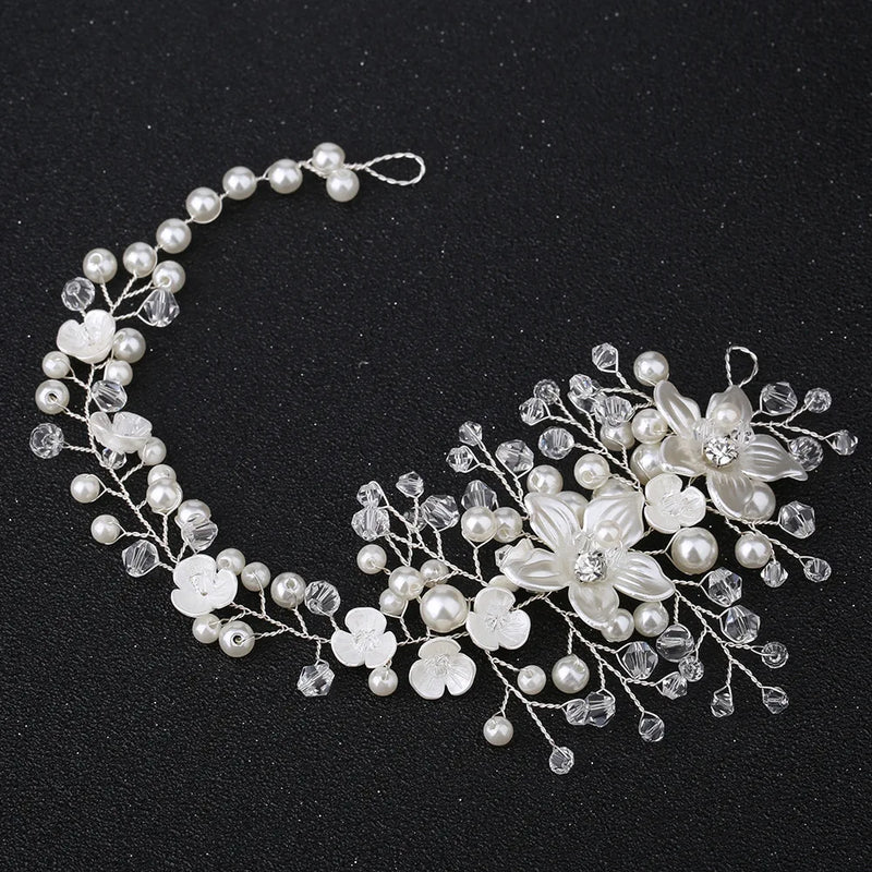 Ceramic Flowers Wedding Headbands Crystal Pearls Bridal Hairpins