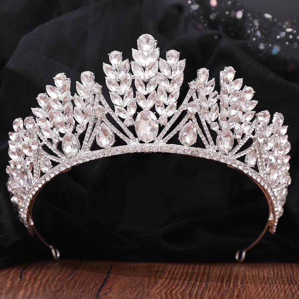 Crystal Leaf Rhinestone Bridal Tiaras Crowns For Women Baroque Vintage
