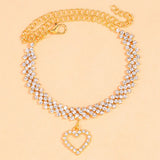 Crystal Rhinestone Chain Heart Anklet Bracelet Wedding Party Beach Jewelry