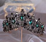 Vintage Green Crystal Tiaras Rhinestone Crown Baroque Bridal Hair Jewelry