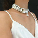 Multilayer Pearl Choker Necklace for Women Wedding Jewelry