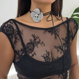 Goth Sexy Rhinestone Rose Flower Choker for Women Bridal