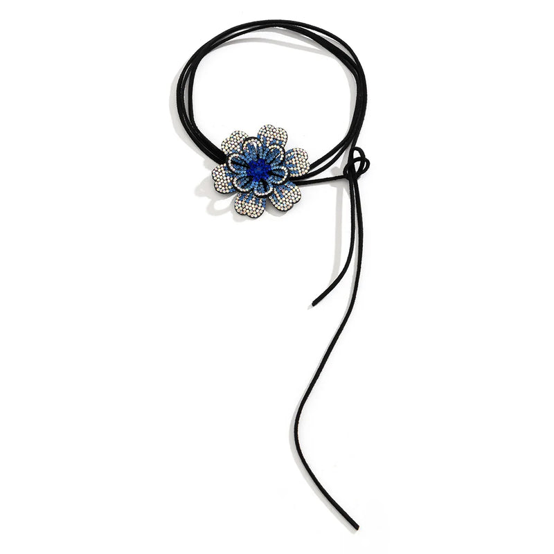 Goth Sexy Rhinestone Rose Flower Choker for Women Bridal