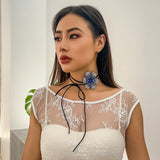 Goth Sexy Rhinestone Rose Flower Choker for Women Bridal