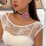 Goth Sexy Rhinestone Rose Flower Choker for Women Bridal